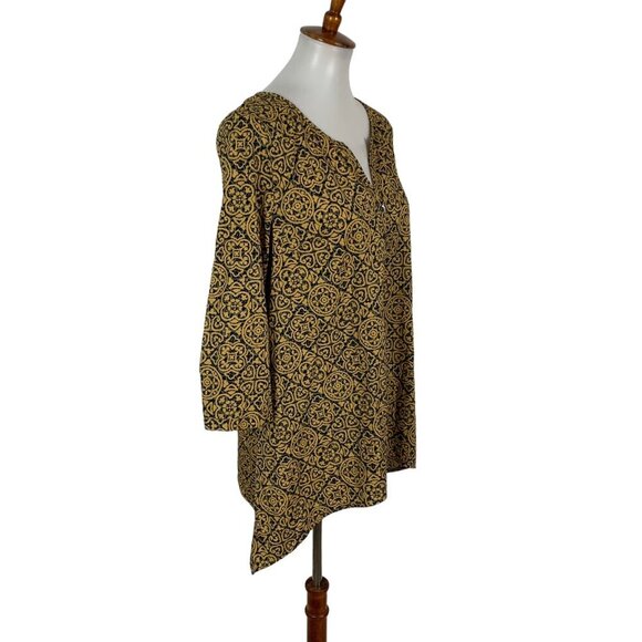 14th Union Blouse Top Medium Brown Gold Print Long Sleeve Workwear - Picture 2 of 5